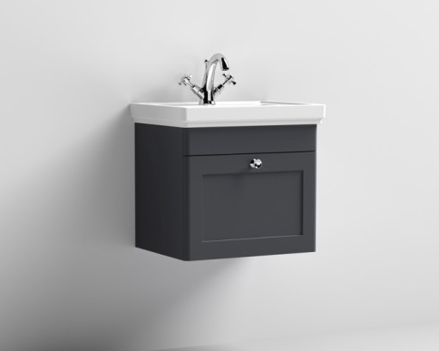 Nuie Classique Satin Anthracite 600mm 1-Drawer Wall Hung Unit & Basin